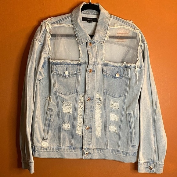 F21 Mixed Mesh Denim Jacket - Picture 1 of 8